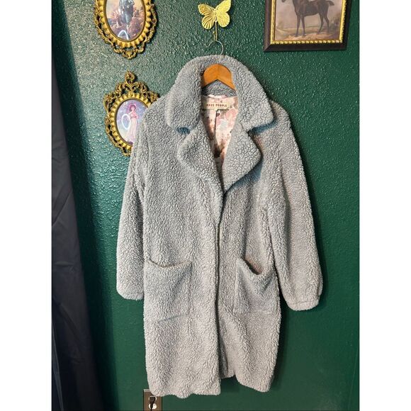 Free People Size Small Tessa Dusty Gray Longline Teddy Coat - Picture 3 of 6
